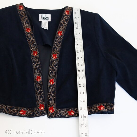 Vintage RJ&Co Dress Jacket Set 12P Micro Suede Floral Embroidered Career Holiday - Picture 11 of 16